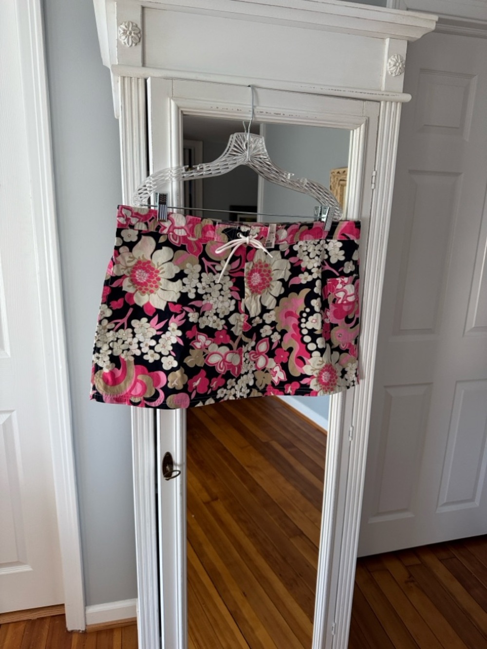 J. Crew Navy, Pink & White Floral Board Swim Skirt with Drawstring Waist Sz 14